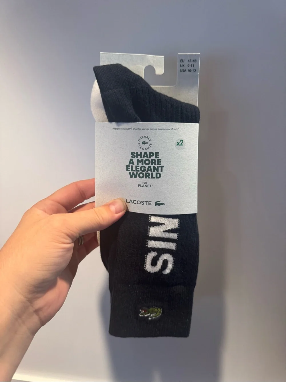 Lacoste Men's Black and White Logo Crew Socks - 2 Pack